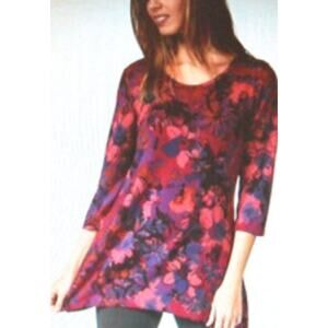 Denim & Co Floral Soft Knit Tunic Womens XL Magenta Pink Multicolor Casual Top